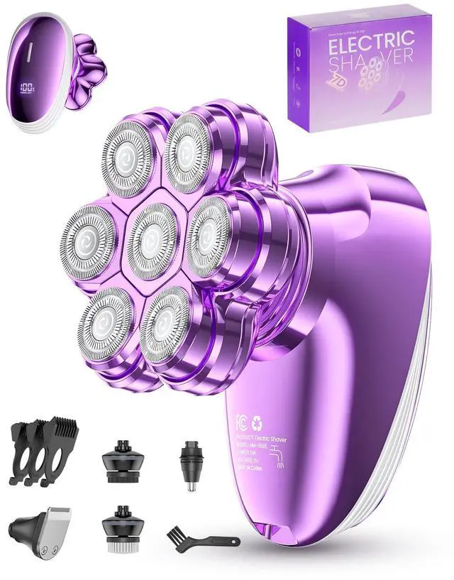 Main image of 5-in-1 Electric Razors for Women, 7D Magnetic Heads Full Body Shaver, Waterproof Wet Dry Hair Remover with LED Display, Rechargeable Bikini Trimmer for Underarms, Face, Legs, Lips, Arms (Purple)