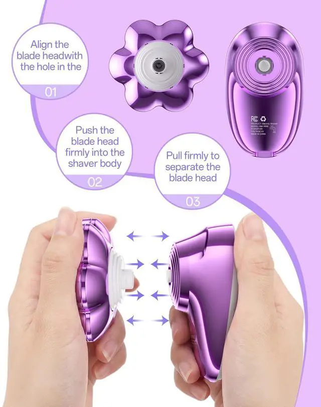 Alt view image 7 of 7 - 5-in-1 Electric Razors for Women, 7D Magnetic Heads Full Body Shaver, Waterproof Wet Dry Hair Remover with LED Display, Rechargeable Bikini Trimmer for Underarms, Face, Legs, Lips, Arms (Purple)