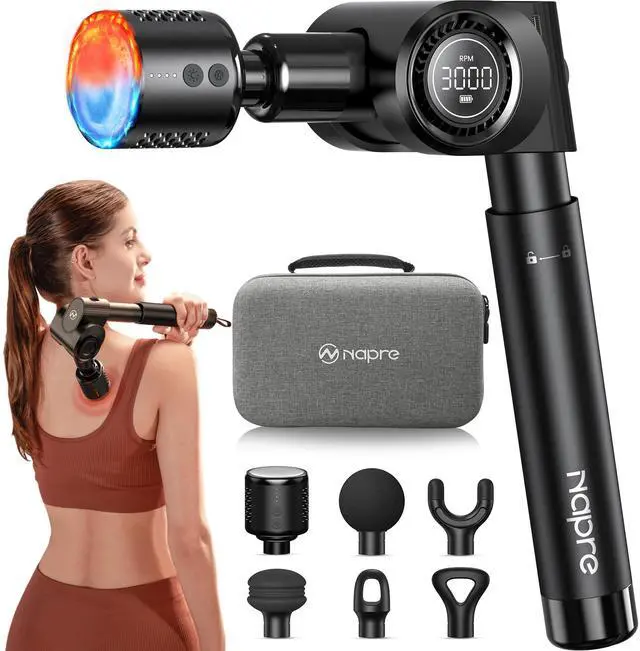 Main image of Massage Gun with Heat and Cold Head,Deep Tissue Percussion Back Massager for Muscle/Neck/Body Pain Relief with Long Extension Retractable Handle,32-Speeds,Foldable with 5 Adjustable Angles