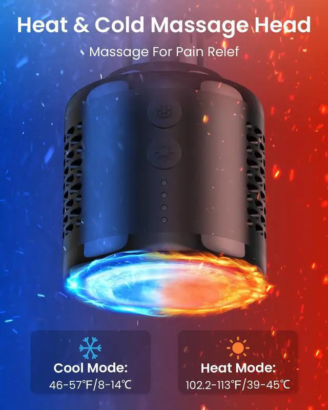 Alt view image 3 of 7 - Massage Gun with Heat and Cold Head,Deep Tissue Percussion Back Massager for Muscle/Neck/Body Pain Relief with Long Extension Retractable Handle,32-Speeds,Foldable with 5 Adjustable Angles