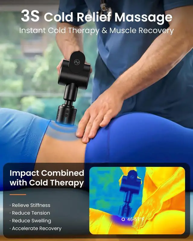 Alt view image 5 of 7 - Massage Gun with Heat and Cold Head,Deep Tissue Percussion Back Massager for Muscle/Neck/Body Pain Relief with Long Extension Retractable Handle,32-Speeds,Foldable with 5 Adjustable Angles