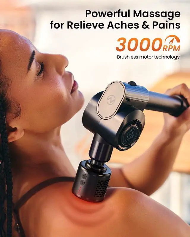 Alt view image 6 of 7 - Massage Gun with Heat and Cold Head,Deep Tissue Percussion Back Massager for Muscle/Neck/Body Pain Relief with Long Extension Retractable Handle,32-Speeds,Foldable with 5 Adjustable Angles