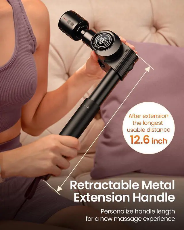 Alt view image 7 of 7 - Massage Gun with Heat and Cold Head,Deep Tissue Percussion Back Massager for Muscle/Neck/Body Pain Relief with Long Extension Retractable Handle,32-Speeds,Foldable with 5 Adjustable Angles