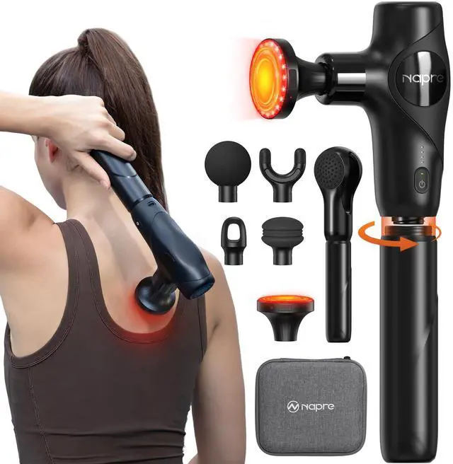 Main image of 3-in-1 Detachable Massage Gun with Heat,Mini Massage Gun Deep Tissue with Extension Handle,Portable Handheld Percussion Muscle Massager for Back/Neck/Body,Small & Quiet,5 Heads
