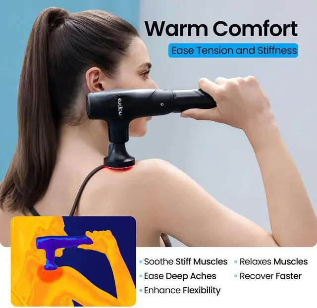 Alt view image 4 of 7 - 3-in-1 Detachable Massage Gun with Heat,Mini Massage Gun Deep Tissue with Extension Handle,Portable Handheld Percussion Muscle Massager for Back/Neck/Body,Small & Quiet,5 Heads
