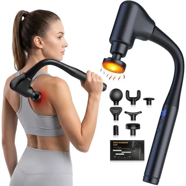 Main image of Massager Gun with Heat Massage Gun with Extension Handle Fathers Day Gift for him Dad Back Massager Deep Tissue Muscle Massager Portable Percussion Massage Gun 10 Speeds& 7 Massage Heads