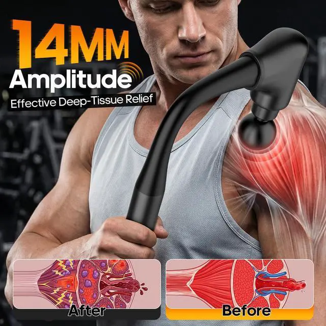 Alt view image 3 of 7 - Massager Gun with Heat Massage Gun with Extension Handle Fathers Day Gift for him Dad Back Massager Deep Tissue Muscle Massager Portable Percussion Massage Gun 10 Speeds& 7 Massage Heads