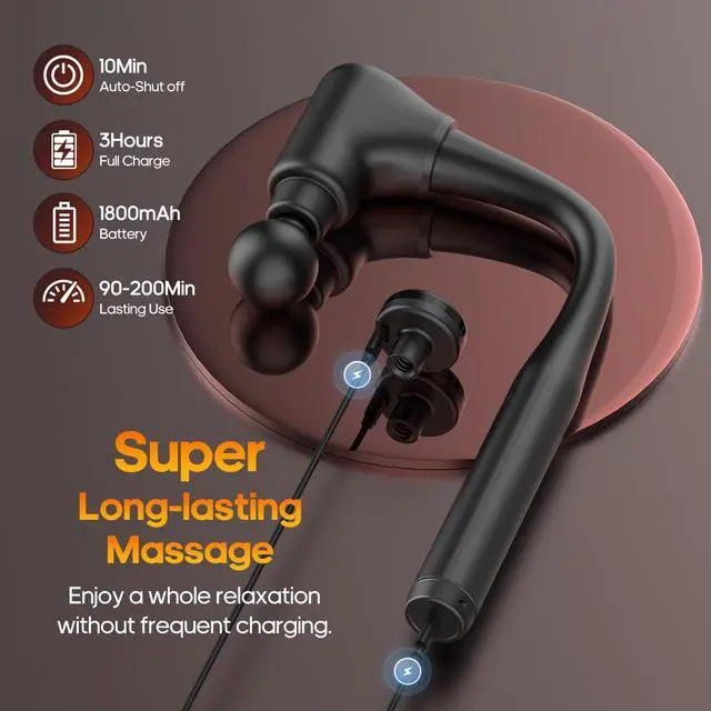 Alt view image 7 of 7 - Massager Gun with Heat Massage Gun with Extension Handle Fathers Day Gift for him Dad Back Massager Deep Tissue Muscle Massager Portable Percussion Massage Gun 10 Speeds& 7 Massage Heads