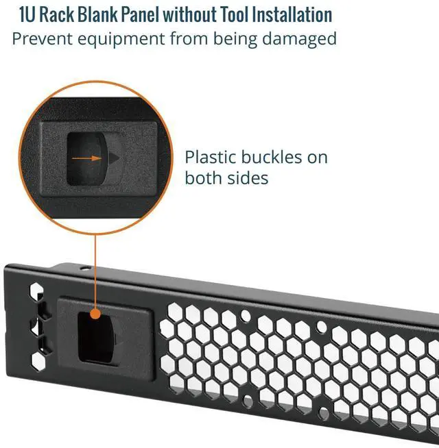 Alt view image 5 of 6 - 5 Pack 1U Rack Perforated Blank Panel, Cold Rolled Steel Rack Panel, Rack Mount Plate for 19 in Server Rack Enclosure or Network Cabinet, Snap-in Type Mounting, Black