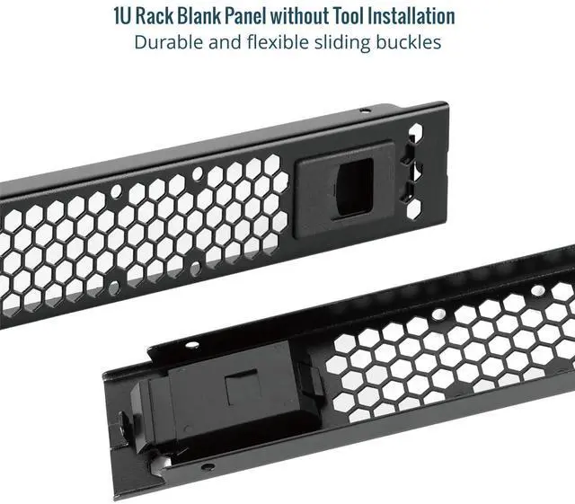Alt view image 6 of 6 - 5 Pack 1U Rack Perforated Blank Panel, Cold Rolled Steel Rack Panel, Rack Mount Plate for 19 in Server Rack Enclosure or Network Cabinet, Snap-in Type Mounting, Black