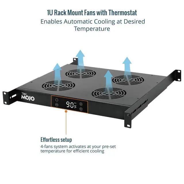 Alt view image 4 of 6 - 1U Rack Mount Cooling Fans, 4 Fans Cooling System with Thermostat,Digital Heat Monitor Display & Overheat Alarm Sensor, Adjustable Temperature Control and Depth