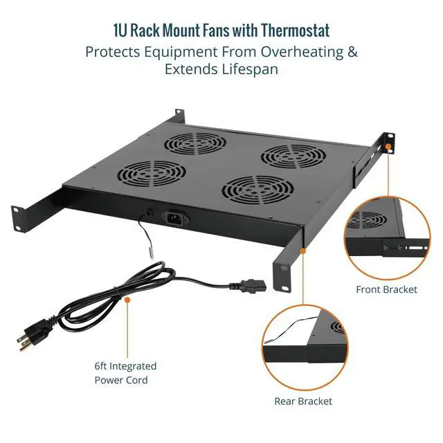 Alt view image 5 of 6 - 1U Rack Mount Cooling Fans, 4 Fans Cooling System with Thermostat,Digital Heat Monitor Display & Overheat Alarm Sensor, Adjustable Temperature Control and Depth