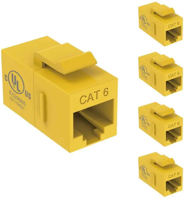 Main image of UL Listed Cat6 Keystone Coupler, 1000 Mbps RJ45 Ethernet Jack, Female to Female, Slim Design for Patch Panels & Wall Plates, Yellow (5-Pack)