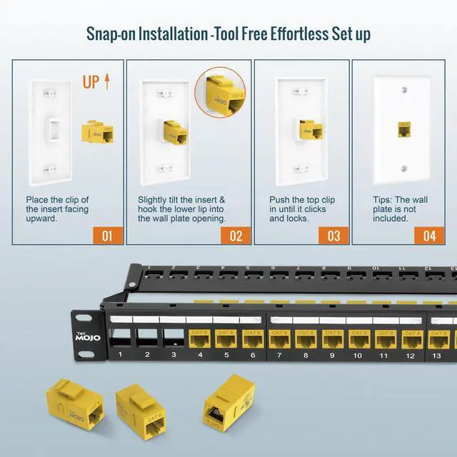 Alt view image 5 of 6 - UL Listed Cat6 Keystone Coupler, 1000 Mbps RJ45 Ethernet Jack, Female to Female, Slim Design for Patch Panels & Wall Plates, Yellow (5-Pack)