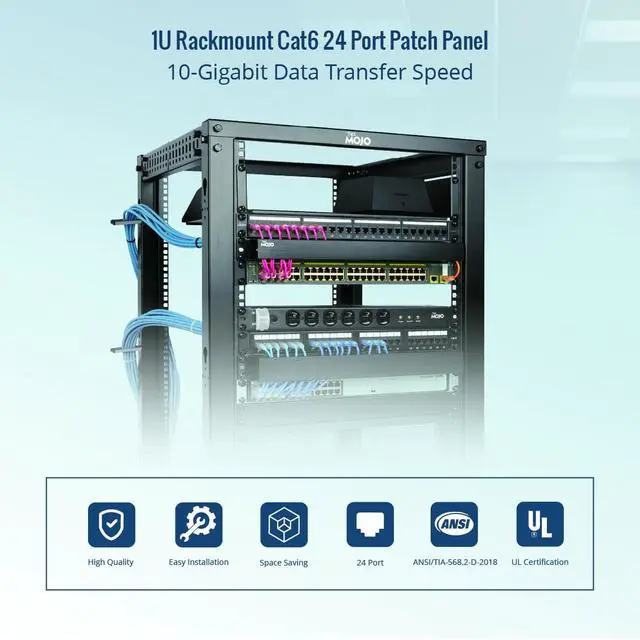 Alt view image 3 of 7 - UL Listed 24 Port Cat6 Patch Panel, 1U Network Patch Panel for 19 inch Rack Mount equipments, 10G Support, with Cable Management, Unshielded