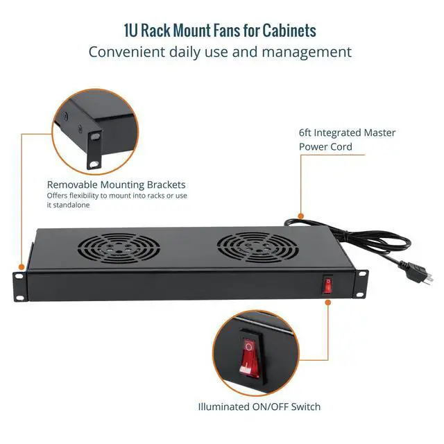 Alt view image 4 of 6 - Rack Cabinet Mounted Server 1U 2 Fan Unit Cooling System Exhaust Airflow, for Cooling AV, Home Theater, Network 19inch Racks