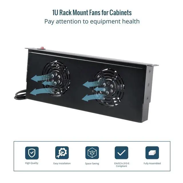 Alt view image 5 of 6 - Rack Cabinet Mounted Server 1U 2 Fan Unit Cooling System Exhaust Airflow, for Cooling AV, Home Theater, Network 19inch Racks