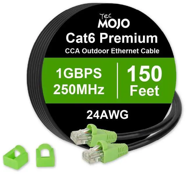 Main image of Cat6 Ethernet Cable 150ft, 24AWG Waterproof Direct Burial Outdoor Cat6 Cable, LLDPE(PE) UV-Resistant Jacket CCA UTP Network Cable for Router, Modem, Xbox, Laptop, Servers, Black