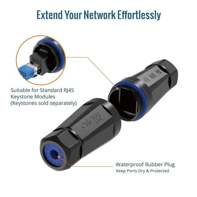 Alt view image 5 of 6 - Blank Waterproof Coupler Box, IP68 Outdoor Extension Cord Cover, installable for RJ45 Keystone Jack,HDMI and 3.5mm Coupler, 5.2in Length, 5pack