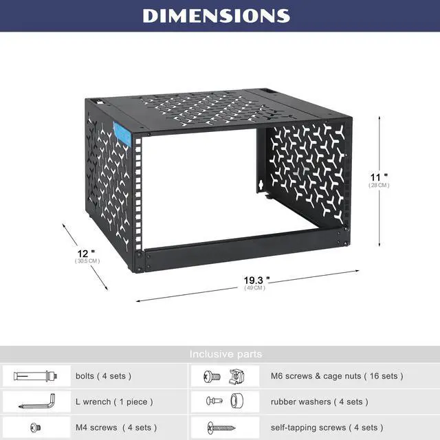 Alt view image 2 of 6 - 6U Wall-Mount & Desktop Server Rack, 12" Depth, Foldable with 1U Blank Panel - Open Frame for Shallow Servers/IT Gear/Switches &19" Standard Devices