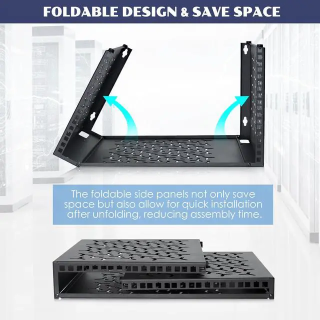 Alt view image 4 of 6 - 6U Wall-Mount & Desktop Server Rack, 12" Depth, Foldable with 1U Blank Panel - Open Frame for Shallow Servers/IT Gear/Switches &19" Standard Devices
