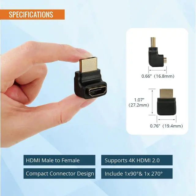 Alt view image 2 of 7 - 4K HDMI 2.0 Adapter, Right Angle Adapter, Support 4K@60Hz, 2K@240Hz, 1080P@60Hz, 90 Degree and 270 Degree HDMI Adapter Male to Female, 2 Pack, Black