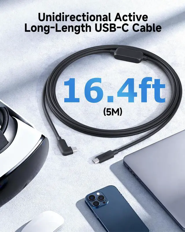 Alt view image 3 of 3 - Unidirectional Active USB C Cable 16.4 ft for Oculus Quest 2 Headset and Hard Drives (Compatible with Oculus Link Cable) 5Gbps Data Transfer, No Video, No Power Delivery Support