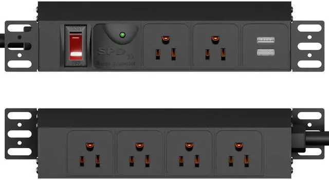 Main image of 10 inch Rack PDU, 1U 6 Outlets(2 in front, 4 in back),1020J Surge Protection and 15A Overload Switch & 2 USB-A, Rack Mount Power Strips for 10'' Mini Server Network Cabinets/Rack/Self, 14AWG 6ft Cable