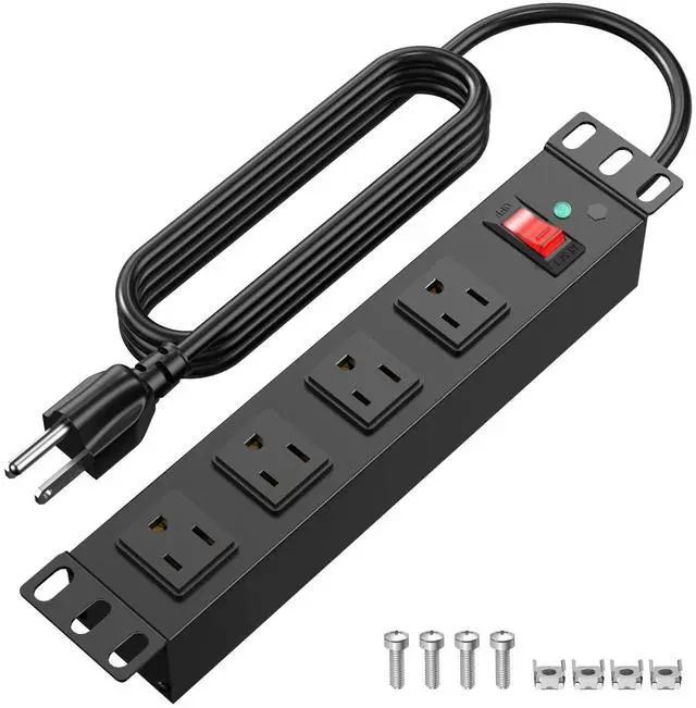 Main image of 10 inch Rack PDU,4 Outlets Rack Mount PDU Power Strips, 1U Rack Mount,Rack Mount Power Strips for 10'' Mini Server Cabinets/Rack,1200J Surge Protection/15A Overload Switch,6FT 14AWG Extension Cord