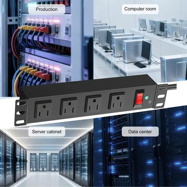 Alt view image 6 of 6 - 10 inch Rack PDU,4 Outlets Rack Mount PDU Power Strips, 1U Rack Mount,Rack Mount Power Strips for 10'' Mini Server Cabinets/Rack,1200J Surge Protection/15A Overload Switch,6FT 14AWG Extension Cord