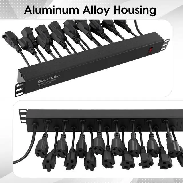 Alt view image 5 of 6 - 16 Outlet Rack Mount PDU Power Strip, 1020J Surge Protection & 15A Overload Switch, Fits 19'' Network Server Rack, 6ft 14AWG Cord, 1U RackMount