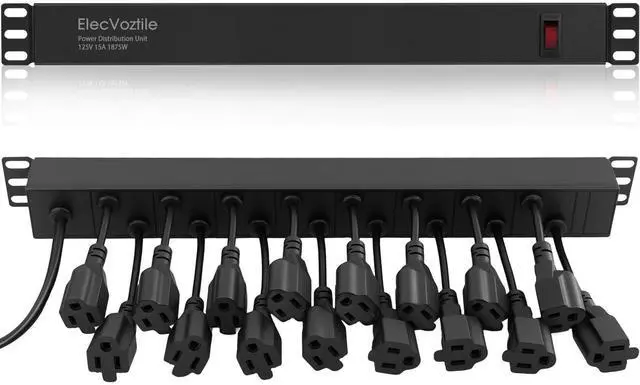 Main image of 16 Outlet Rack Mount PDU Power Strip, 1020J Surge Protection & 15A Overload Switch, Fits 19'' Network Server Rack, 6ft 14AWG Cord, 1U RackMount