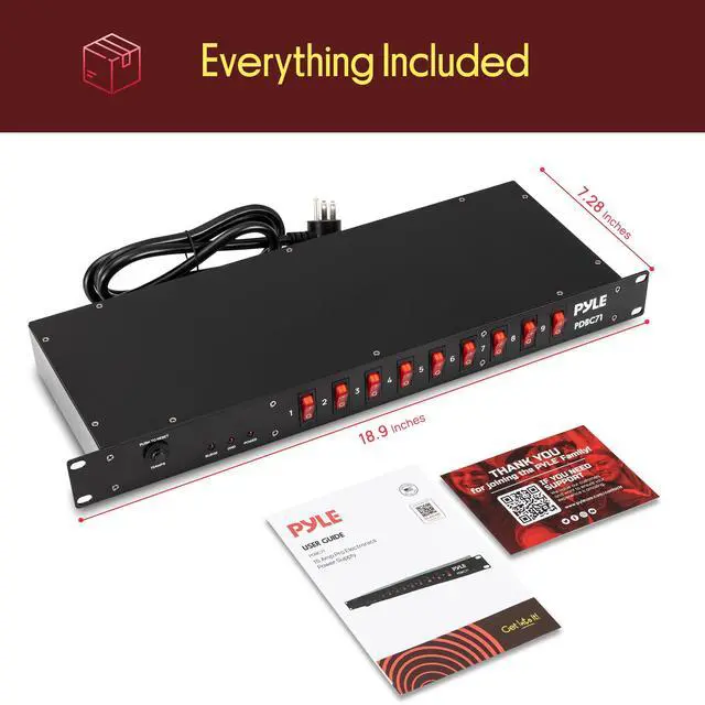Alt view image 7 of 7 - 15 Amp Power Strip, 9 Outlet Power Strip with 6ft Cord for Power Supply, 1800J Surge Protection, Noise Filter, LED Indicators, Flat Plug, 1U Steel Chassis, Rack Mount Design