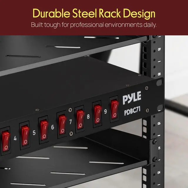 Alt view image 5 of 7 - 15 Amp Power Strip, 9 Outlet Power Strip with 6ft Cord for Power Supply, 1800J Surge Protection, Noise Filter, LED Indicators, Flat Plug, 1U Steel Chassis, Rack Mount Design