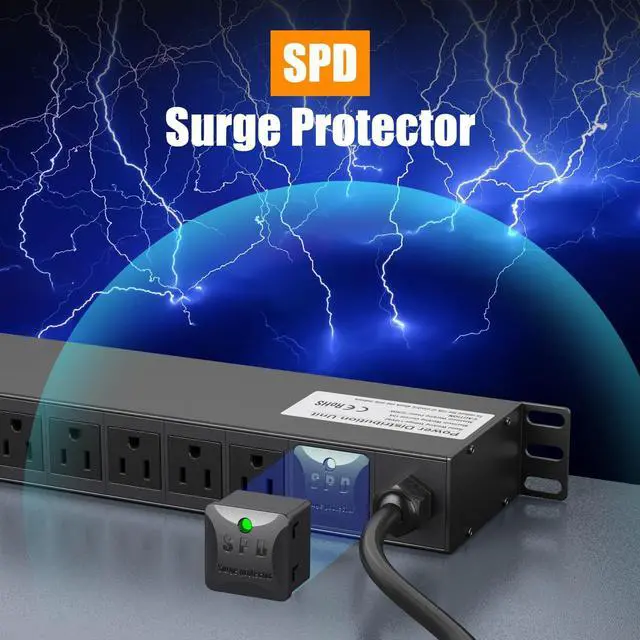 Alt view image 3 of 7 - 10 Outlet Rack Mount Power Strips with Individual Switch,1U Rack Mount PDU Power Strip for Network Server Racks - Surge Protection - 110V/15A - 6ft Power Cord