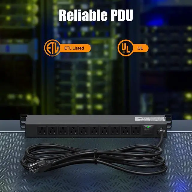 Alt view image 6 of 7 - 10 Outlet Rack Mount Power Strips with Individual Switch,1U Rack Mount PDU Power Strip for Network Server Racks - Surge Protection - 110V/15A - 6ft Power Cord