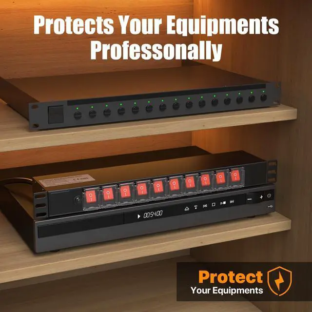 Alt view image 7 of 7 - 10 Outlet Rack Mount Power Strips with Individual Switch,1U Rack Mount PDU Power Strip for Network Server Racks - Surge Protection - 110V/15A - 6ft Power Cord