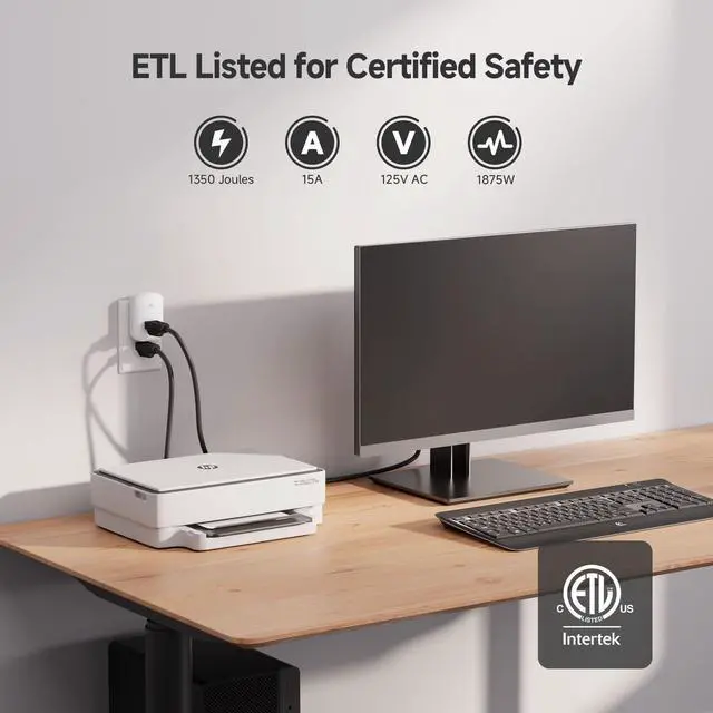 Alt view image 5 of 7 - 1350 Joules Single Outlet Surge Protector for TV, PC, Xbox, PS5, Refrigerator, Treadmill, 15A/1875W, 500V Clamping Voltage Wall Surge Protector Outlet, White