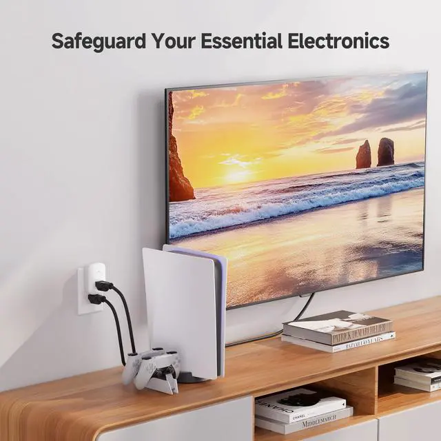 Alt view image 3 of 7 - 1350 Joules Single Outlet Surge Protector for TV, PC, Xbox, PS5, Refrigerator, Treadmill, 15A/1875W, 500V Clamping Voltage Wall Surge Protector Outlet, White