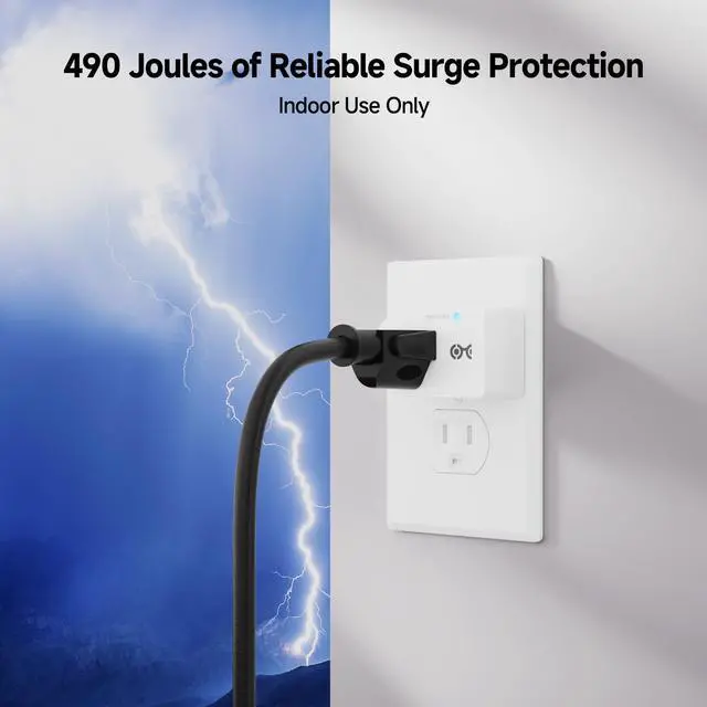 Alt view image 2 of 7 - [ETL3-Pack Non-Blocking 490 Joules Single Outlet Surge Protector, 15A / 1875W, Wall Surge Protector Outlet, White