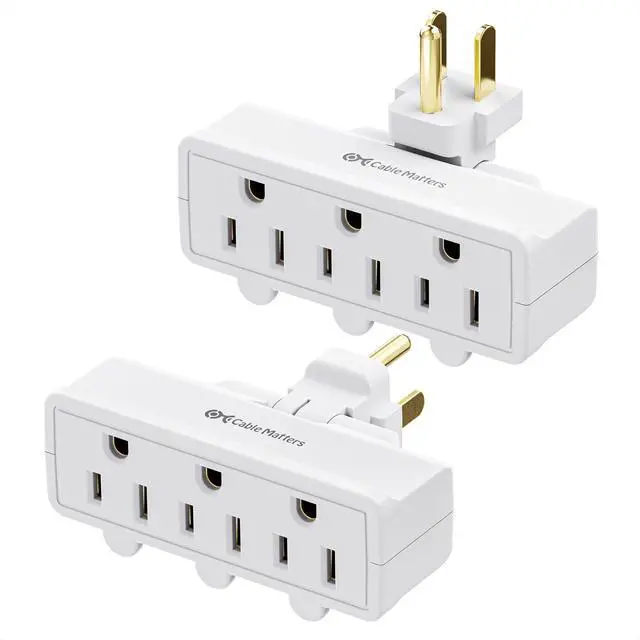 Main image of 2-Pack 3-Outlet Grounded 180 Degree Swivel Wall Tap, 3 Plug Wall Adapter, Multi-Plug Outlets, White