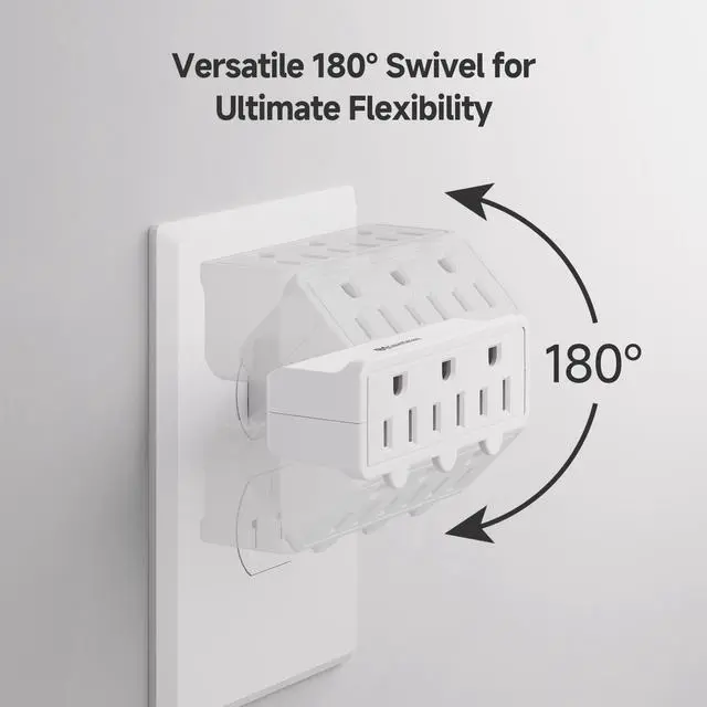 Alt view image 2 of 7 - 2-Pack 3-Outlet Grounded 180 Degree Swivel Wall Tap, 3 Plug Wall Adapter, Multi-Plug Outlets, White