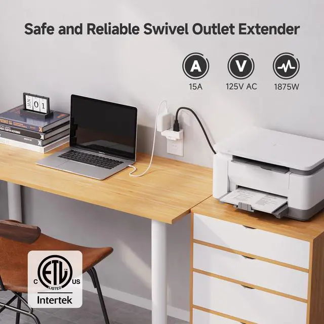 Alt view image 5 of 7 - 2-Pack 3-Outlet Grounded 180 Degree Swivel Wall Tap, 3 Plug Wall Adapter, Multi-Plug Outlets, White