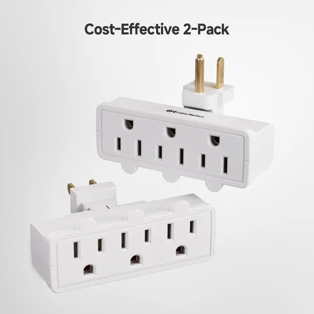 Alt view image 7 of 7 - 2-Pack 3-Outlet Grounded 180 Degree Swivel Wall Tap, 3 Plug Wall Adapter, Multi-Plug Outlets, White