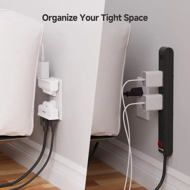 Alt view image 4 of 7 - 2-Pack 3-Outlet Grounded 180 Degree Swivel Wall Tap, 3 Plug Wall Adapter, Multi-Plug Outlets, White
