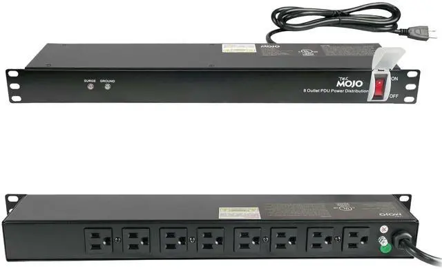 Main image of 1U Rack-Mount Horizontal 8-Outlet Power Strip UL Listed PDU with Surge Protection 6ft Cord Power Distribution for IT and Network Server Racks