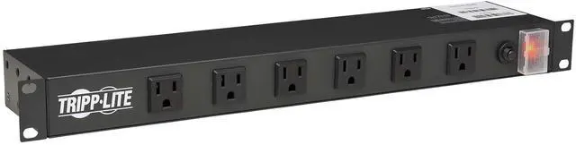 Main image of 12-Outlet Rack Mount Power Strip PDU, Six Front & Six Rear Facing Outlets, 15A, 120V, 15ft Cord with Right-Angle Plug, Horizontal 1U Rack Mount, Black
