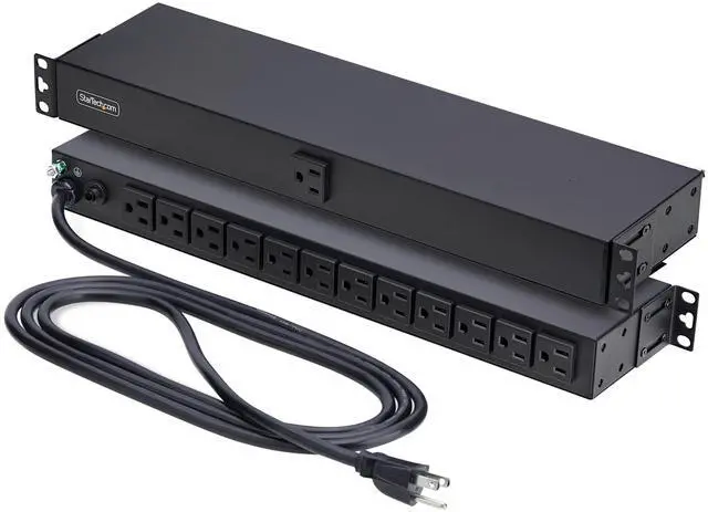 Main image of 13-Outlet Rackmount PDU, 1U Server Power Strip, 1x Front and 12x Rear Ports, Mounted Power Distribution Unit