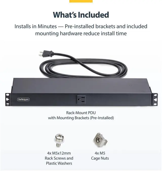 Alt view image 6 of 7 - 13-Outlet Rackmount PDU, 1U Server Power Strip, 1x Front and 12x Rear Ports, Mounted Power Distribution Unit