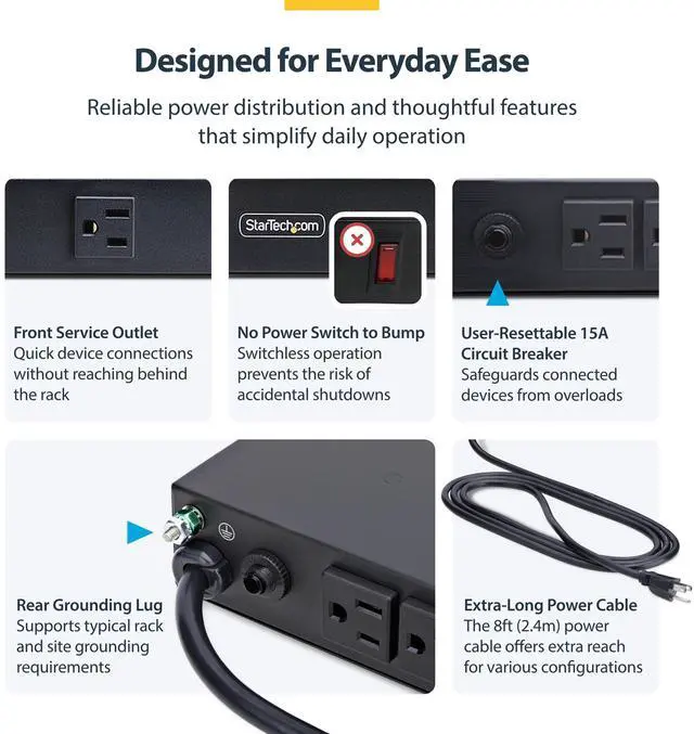Alt view image 4 of 7 - 13-Outlet Rackmount PDU, 1U Server Power Strip, 1x Front and 12x Rear Ports, Mounted Power Distribution Unit